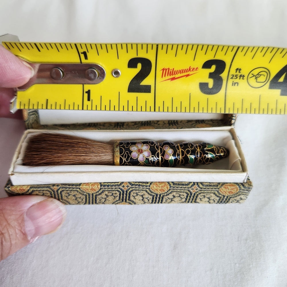 Vintage Chinese Floral Cloisonne Enamel Makeup Brush In Original Box. Black Pink - Picture 5 of 5